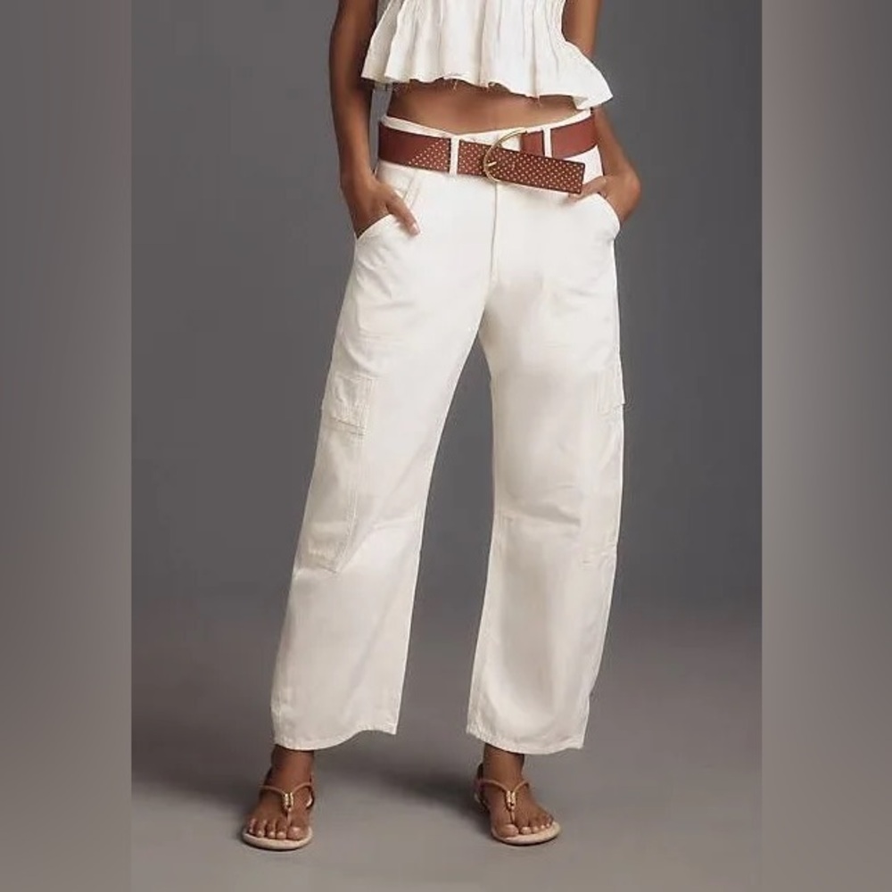 Citizens of humanity, wide barrel leg cargo white jeans